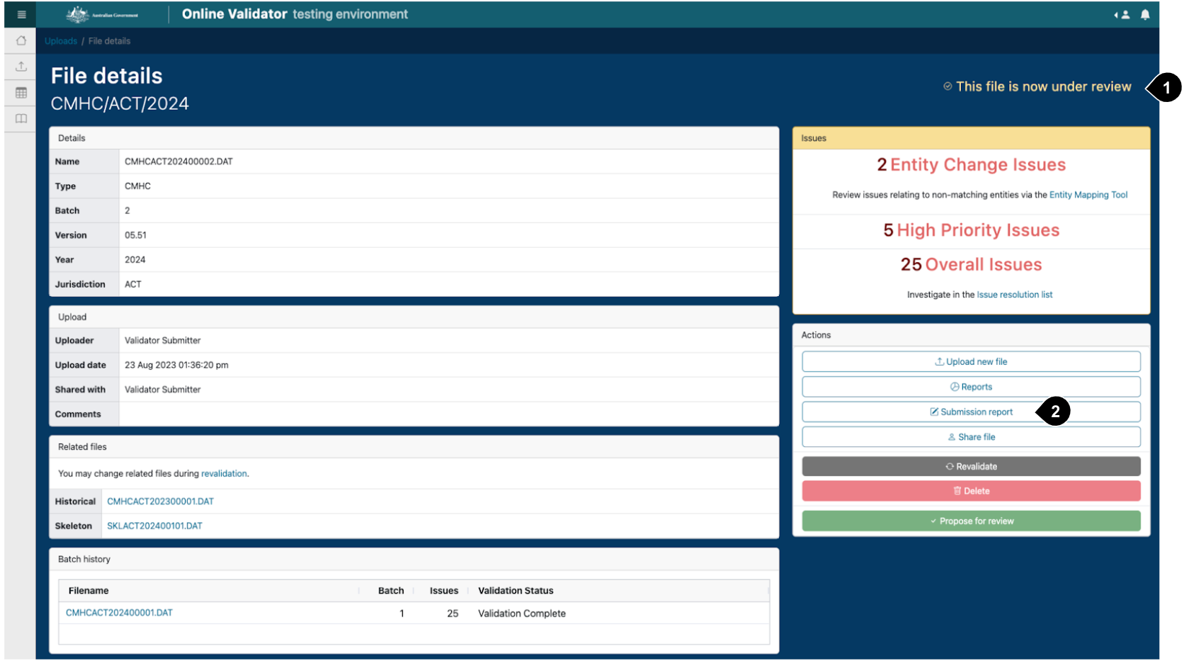 Online Validator file details screen of survey